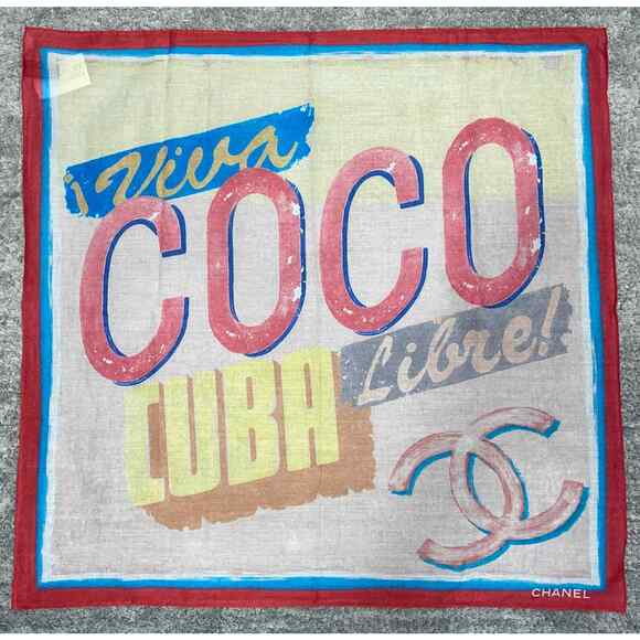 Chanel 17C Coco Cuba CC Pink Graffiti Cotton Bandana Handkerchief Scarf Wrap - Picture 4 of 10